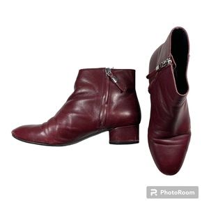 Zara genuine leather burgundy round heel side zip ankle bootie size 37